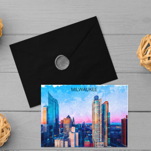 Milwaukee Wisconsin Watercolor Cityscape Travel Postkarte