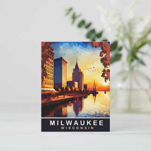 Milwaukee, Wisvonsin, Stadtwasserfront, Reisen Postkarte (Stehend Vorderseite)