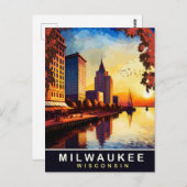 Milwaukee, Wisvonsin, Stadtwasserfront, Reisen Postkarte (Vorne/Hinten)