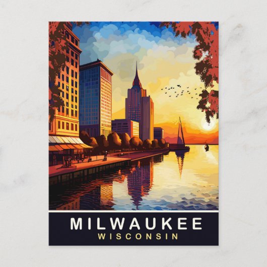 Milwaukee, Wisvonsin, Stadtwasserfront, Reisen Postkarte (Vorderseite)