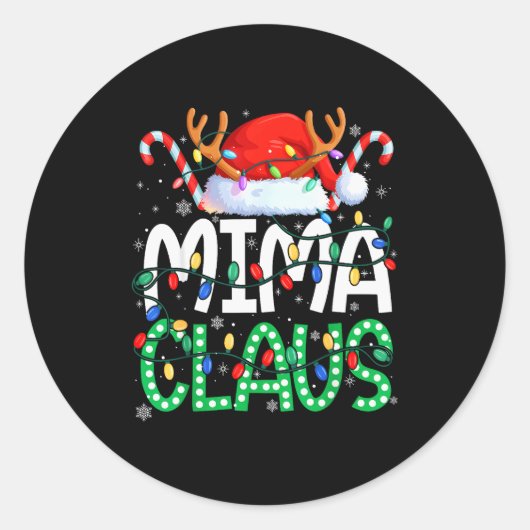 Mima Claus Christmas Lights Pajama Family Matching Runder Aufkleber (Vorderseite)