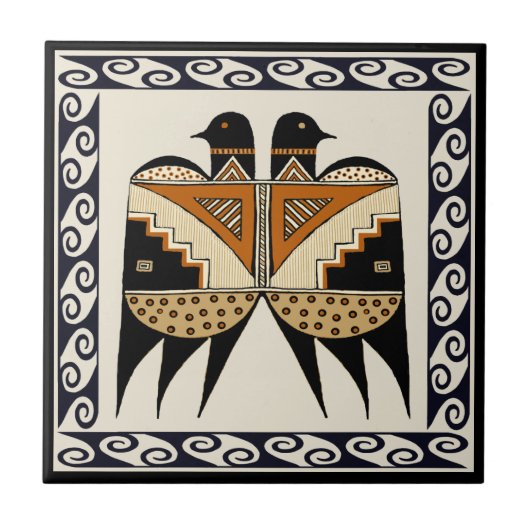 Mimbres Indian Twin Quail Birds Tile Fliese (Vorderseite)