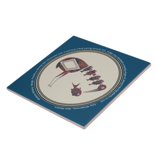 Mimbres Pottery Design Crane Eating Fish Fliese (Seite)