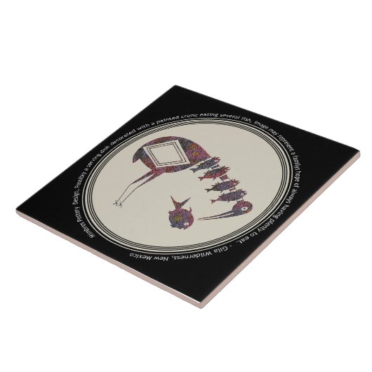 Mimbres Pottery Design Crane Eating Fish Fliese (Seite)
