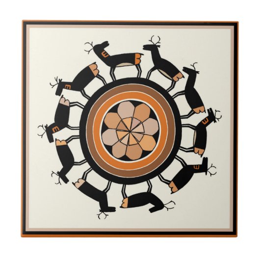 Mimbres Tribal Deer Ritual Fliese (Vorderseite)