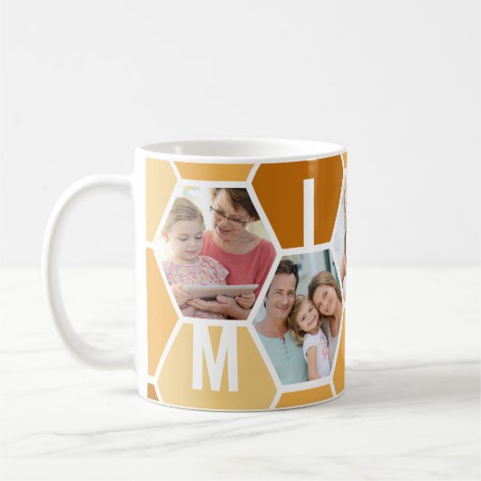Mimi 5 Foto Editable 4 Letter Bee and Honeycomb Kaffeetasse (Links)