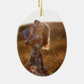 Mimi Bright Holly Weihnachts-Foto Keramik Ornament (Hinten)