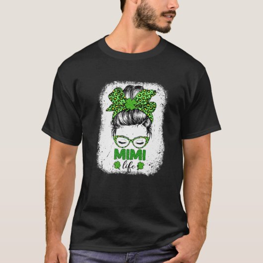 Mimi Clover Messy Bun Leopard Funny St Patrick s D T-Shirt (Vorderseite)