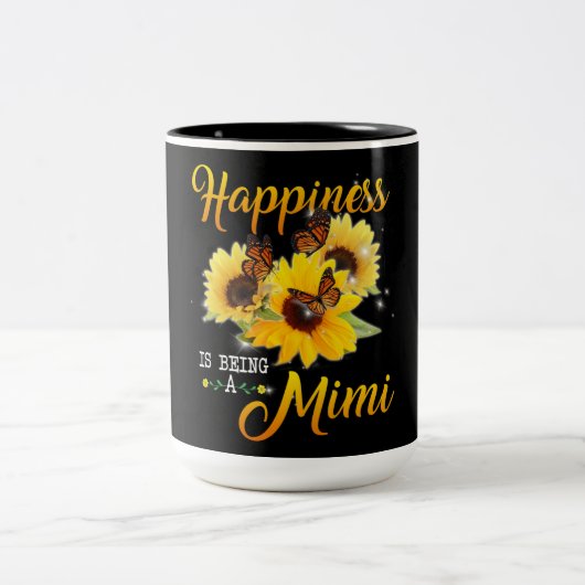Mimi-Geschenk| Glück ist eine Mimi Sonnenblume Zweifarbige Tasse (Mittel)