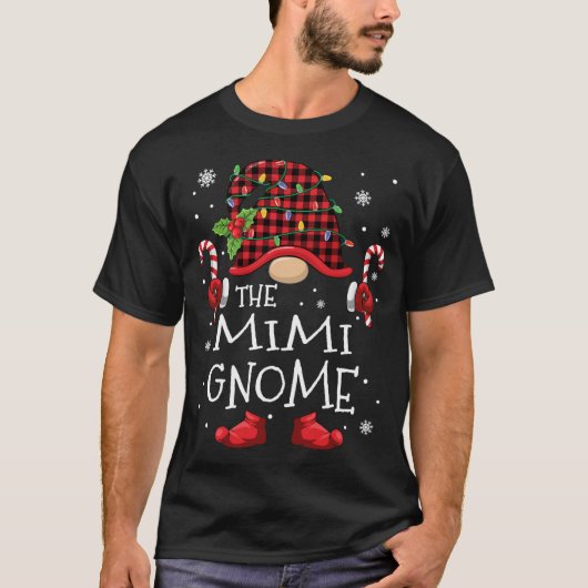 Mimi Gnome Buffalo Karierter Weihnachtsbaum Famili T-Shirt (Vorderseite)