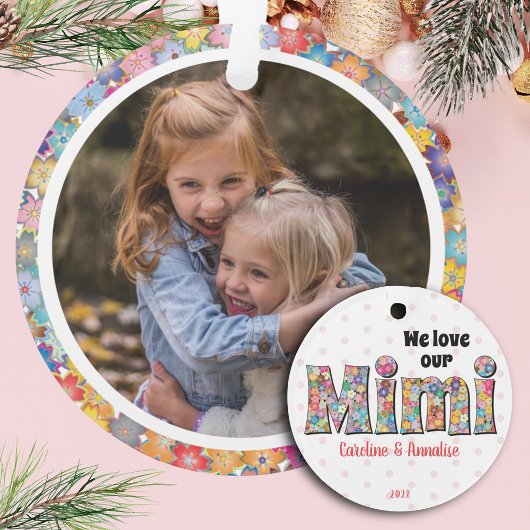 Mimi Liebe Pink Green Blume Chic Weihnachten Foto Ornament