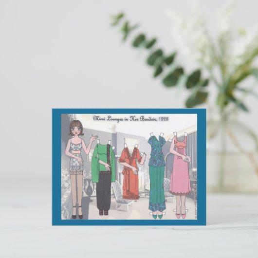 Mimi Lounges in ihrer Boudoir Paper Doll Postkarte (Stehend Vorderseite)