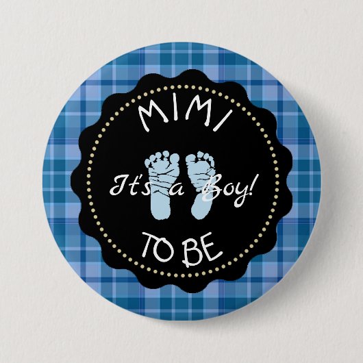 MIMI to be Blue Kariert Baby Showknopf Button (Vorderseite)