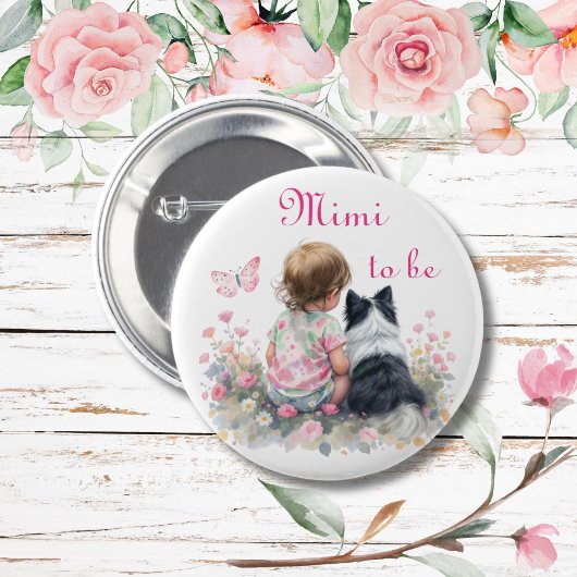 Mimi to be | Pink Baby and Puppy Baby Shower Button