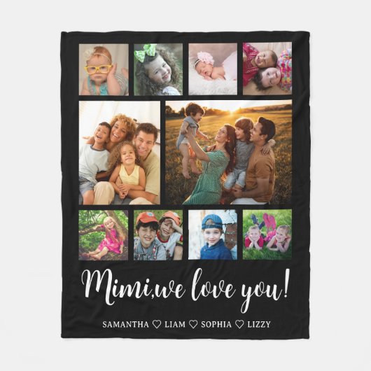 Mimi Wir Liebe Sie Grandkids 10 FotoCollage Black Fleecedecke (Vorderseite)