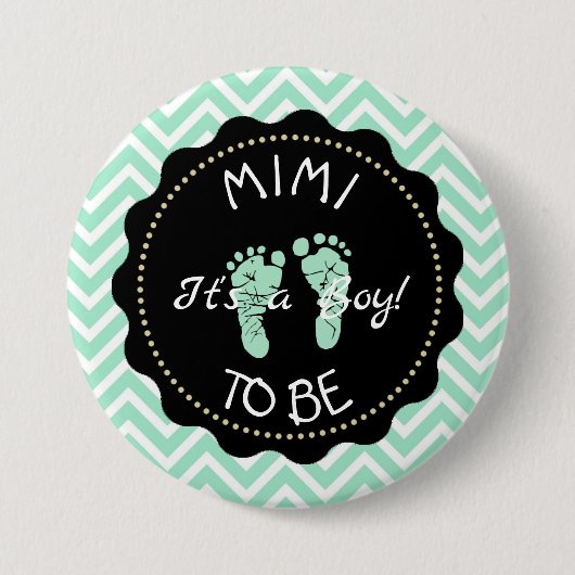 Mimi zu Sage Green Zickzack Baby Showknopf Button (Vorderseite)