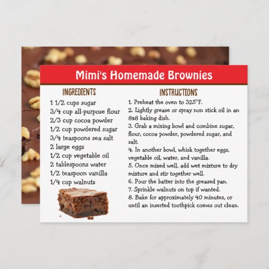 Mimi's Brownies Recipe Card Postkarte (Vorne/Hinten)