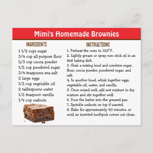 Mimi's Brownies Recipe Card Postkarte (Vorderseite)