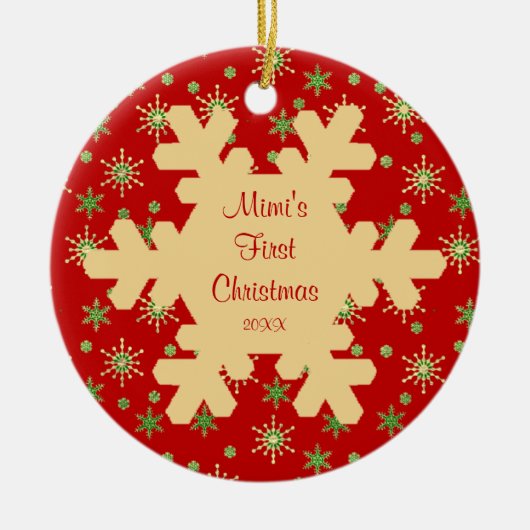 Mimis erstes Weihnachtsrote Keramikornament (Vorne)