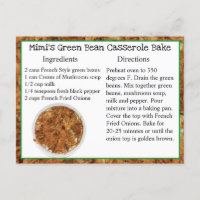 Mimis Green Bean Casserole Bake Recipe Card