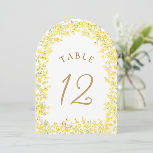 Mimosa Arch Table Number Einladung (Stehend Vorderseite)