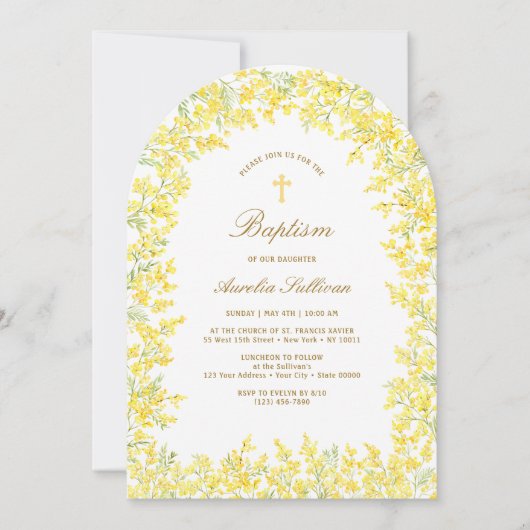 Mimosa Arch Taufe Einladung (Vorderseite)