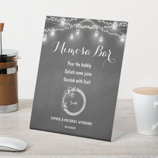 Mimosa Bar Black Mason Jar Wedding Sockelschild (In SItu)