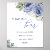Mimosa Bar, Blue and Silver Floral Baby Dusche Poster (Vorne)