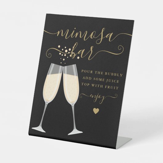 Mimosa Bar Brautparty Hochzeit Schwarz und Gold Sockelschild (Vorderseite)