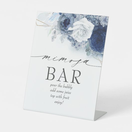 Mimosa Bar Bridal Brunch Dusty Blue Floral Pedesta Sockelschild (Vorderseite)