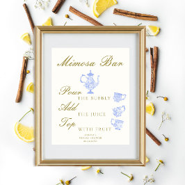 Mimosa Bar Bridal Tee China Set Blue White Lace Poster