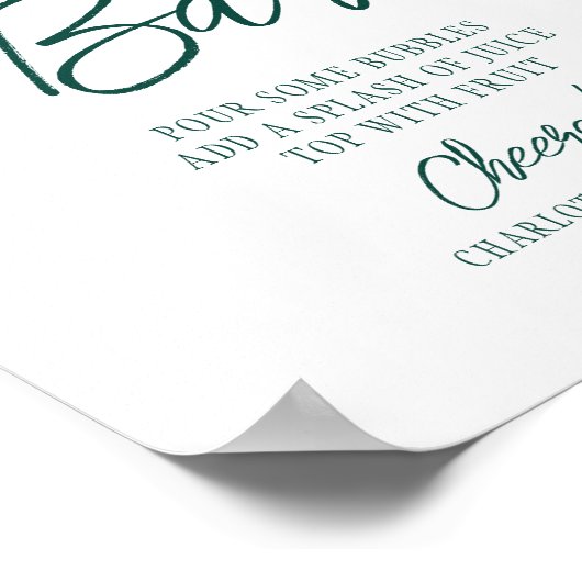 Mimosa Bar Cheers Modern Emerald Green Script Poster (Ecke)