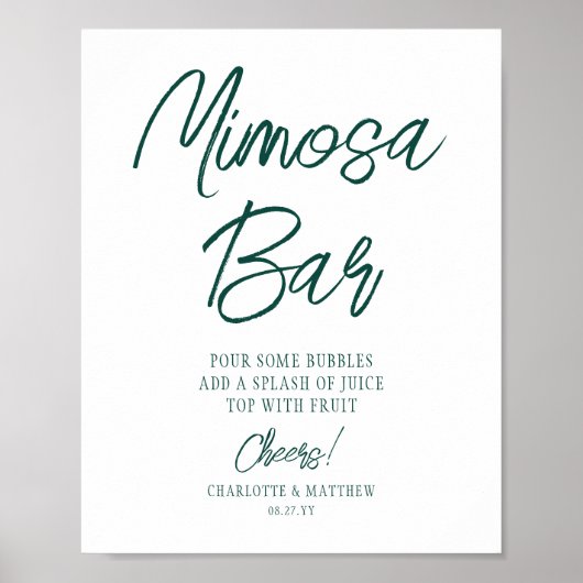 Mimosa Bar Cheers Modern Emerald Green Script Poster (Vorne)
