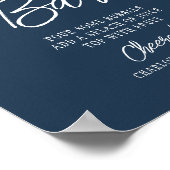 Mimosa Bar Cheers Modern Script Navy Blue Poster (Ecke)