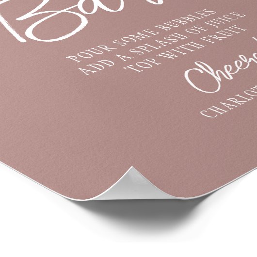 Mimosa Bar Cheers Moderne Script Rose Gold Poster (Ecke)