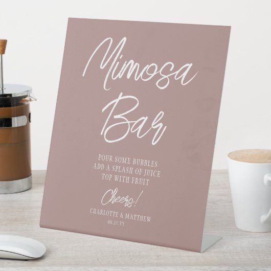 Mimosa Bar Cheers Moderne Script Rose Gold Sockelschild (In Situ)