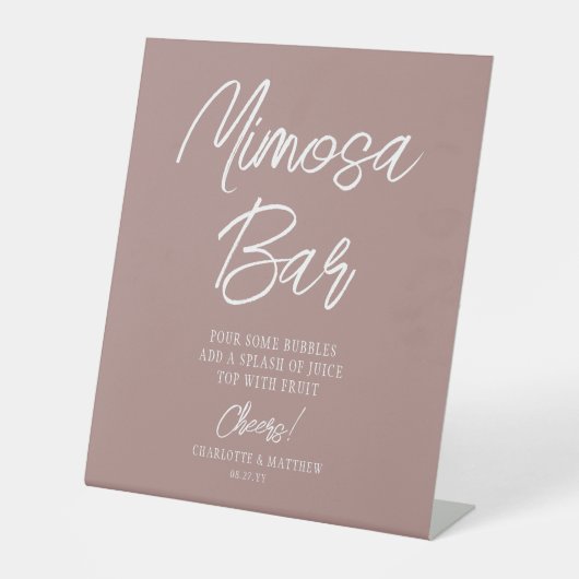 Mimosa Bar Cheers Moderne Script Rose Gold Sockelschild (Vorderseite)