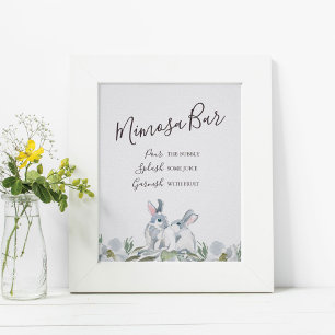 Mimosa Bar Floral Bunny Rabbit Party Poster