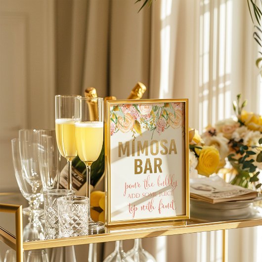 Mimosa Bar Floral Sign Poster