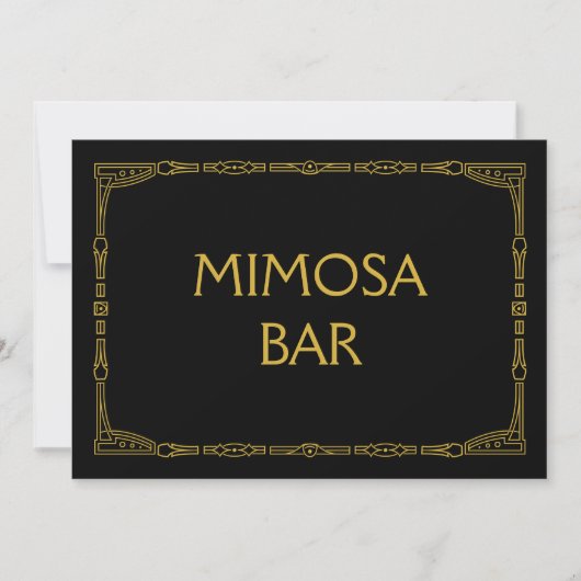 "Mimosa Bar" Gold Art Deco Stil Hochzeitszeichen (Vorderseite)