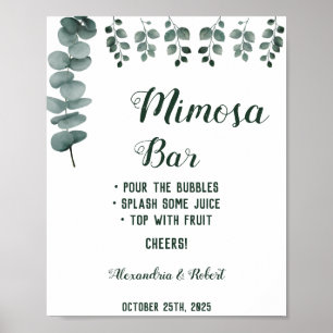 Mimosa-Bar-Grünpflanzen Eukalyptus Hochzeitsschild Poster