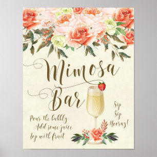 Mimosa-Bar-Hochzeitsschild Pfirsich-Blumen Poster