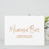 "Mimosa Bar" Hochzeitszeichen | Stilvolle Gold-Ros Einladung (Stehend Vorderseite)