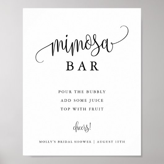 Mimosa Bar Minimalistisch Kalligraphie Schwarz/Wei Poster (Vorne)