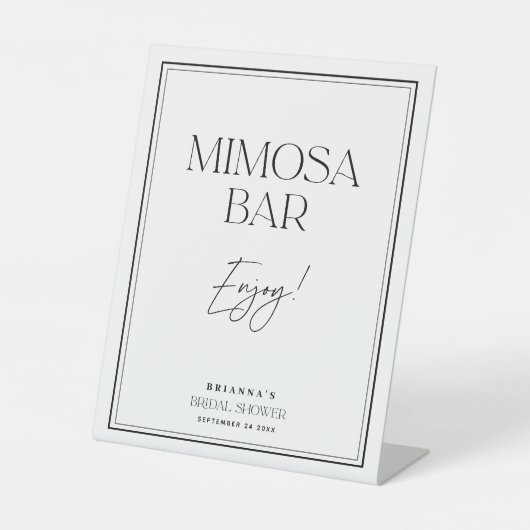 Mimosa Bar Modernes Schwarz-Weiß-Brautparty Sockelschild (Vorderseite)