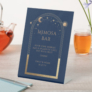Mimosa Bar Navy Gold Himmlische Hochzeit Sockelschild