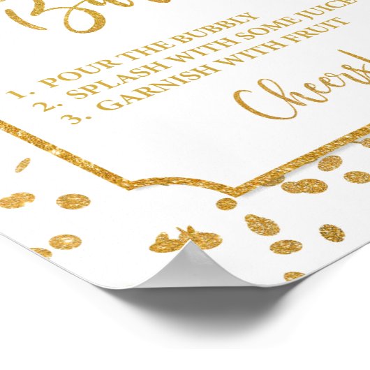 Mimosa Bar Party oder Dusche Sign Gold Confetti Poster (Ecke)