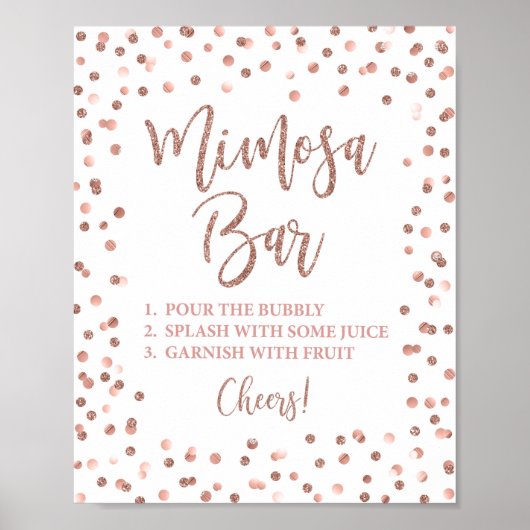 Mimosa Bar Party Signature Rose Gold Glitzer Confe Poster (Vorne)