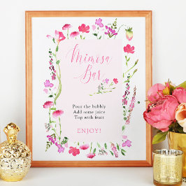 Mimosa Bar Pink Wildblume Brautparty Zeichen Poster
