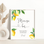 Mimosa Bar Poster<br><div class="desc">Zitrusfrüchte, Aquarelllemon Mimosa Bar. Matching-Elemente verfügbar.</div>
